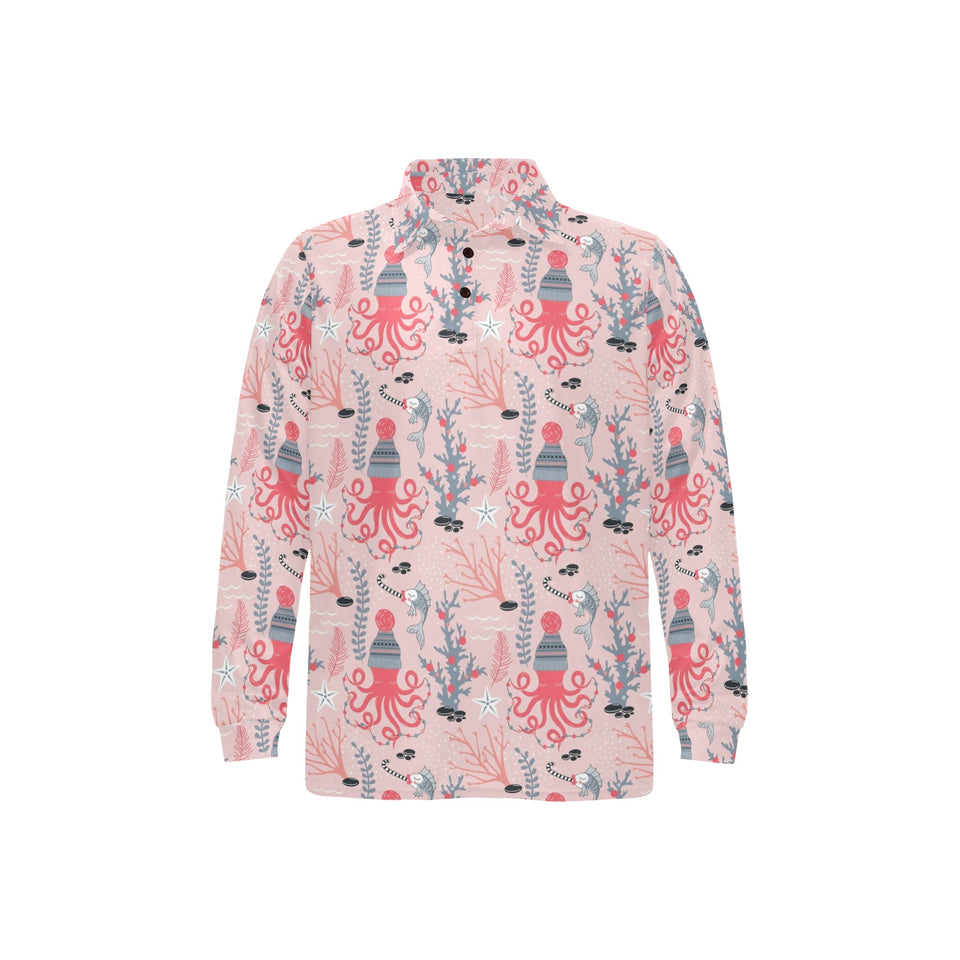 Octopus winter hat garland Fish candy Seaweed Cora Men's Long Sleeve Polo Shirt