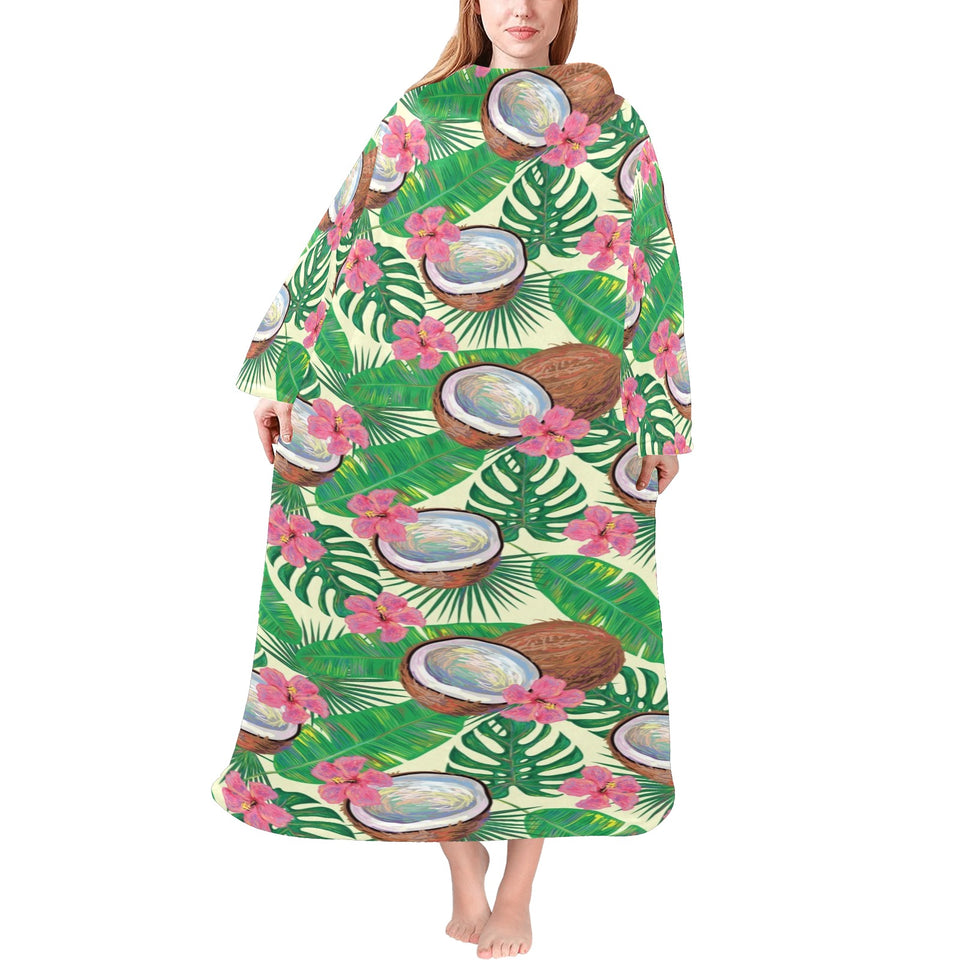 Coconut Pattern Print Design 01 Blanket Robe with Sleeves