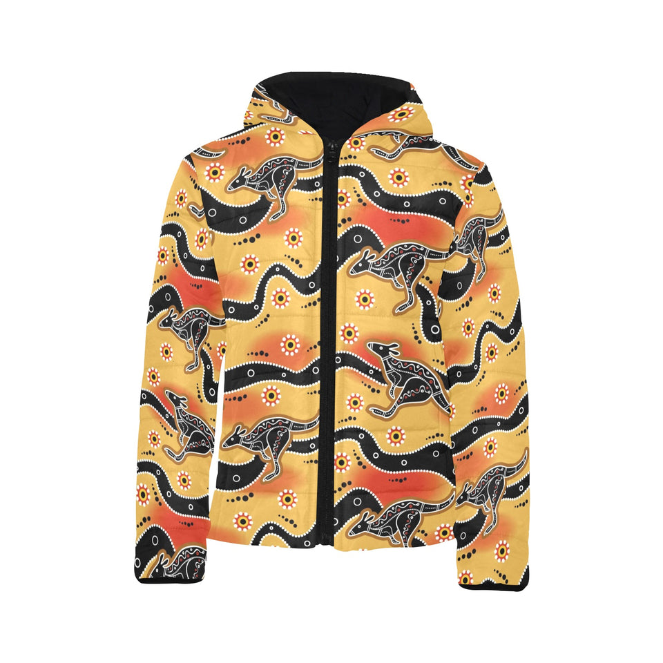 Kangaroo Australian aboriginal art pattern Kids' Boys' Girls' Padded Hooded Jacket
