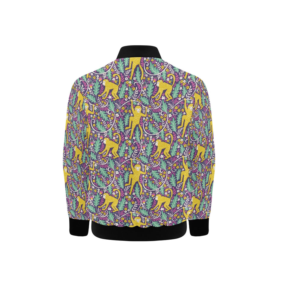 Cute yellow monkey leaves pattern Kids' Boys' Girls' Bomber Jacket