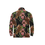 Horse head wild roses pattern Men's Long Sleeve Polo Shirt