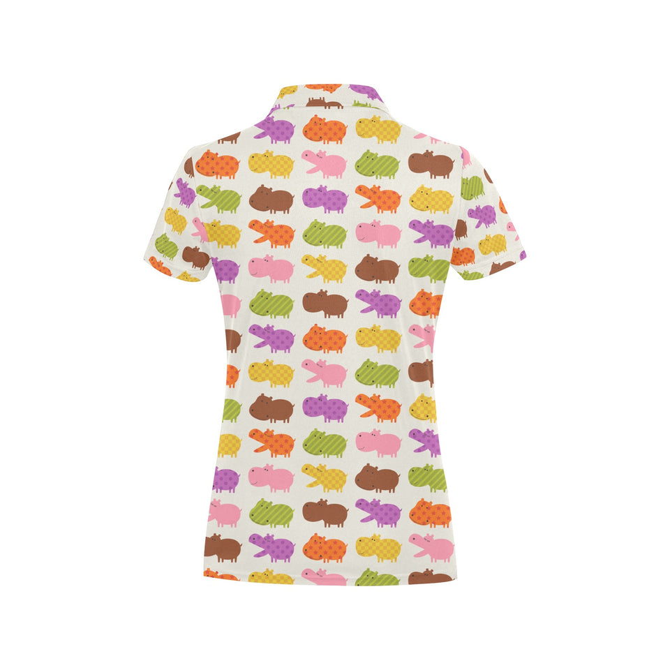 Hippopotamus Pattern Print Design 01 Women's All Over Print Polo Shirt
