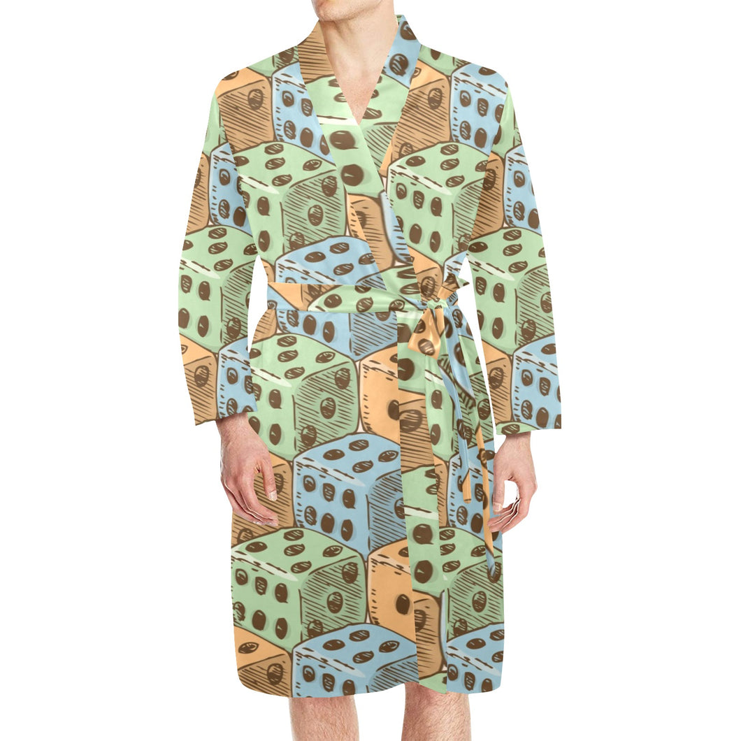 Dice Pattern Print Design 05 Men's Long Sleeve Belted Night Robe