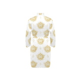 Gold Ornamental lotue waterlily symbol pattern Men's Long Sleeve Belted Night Robe