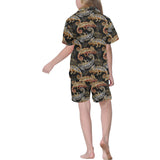 Chameleon lizard tropical leaves palm tree Kids' Boys' Girls' V-Neck Short Pajama Set