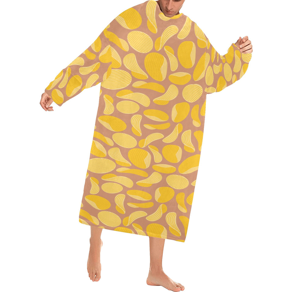 Potato Chips Pattern Print Design 01 Blanket Robe with Sleeves