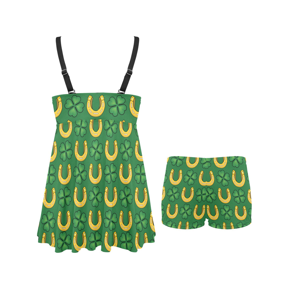 Horseshoes Pattern Print Design 05 Chest Sexy Pleated Two Piece Swim Dress