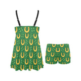 Horseshoes Pattern Print Design 05 Chest Sexy Pleated Two Piece Swim Dress