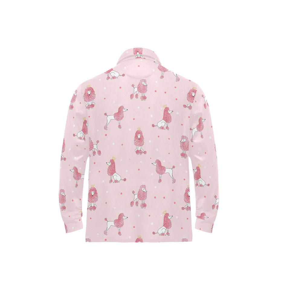 Poodle dog pink color theme Men's Long Sleeve Polo Shirt