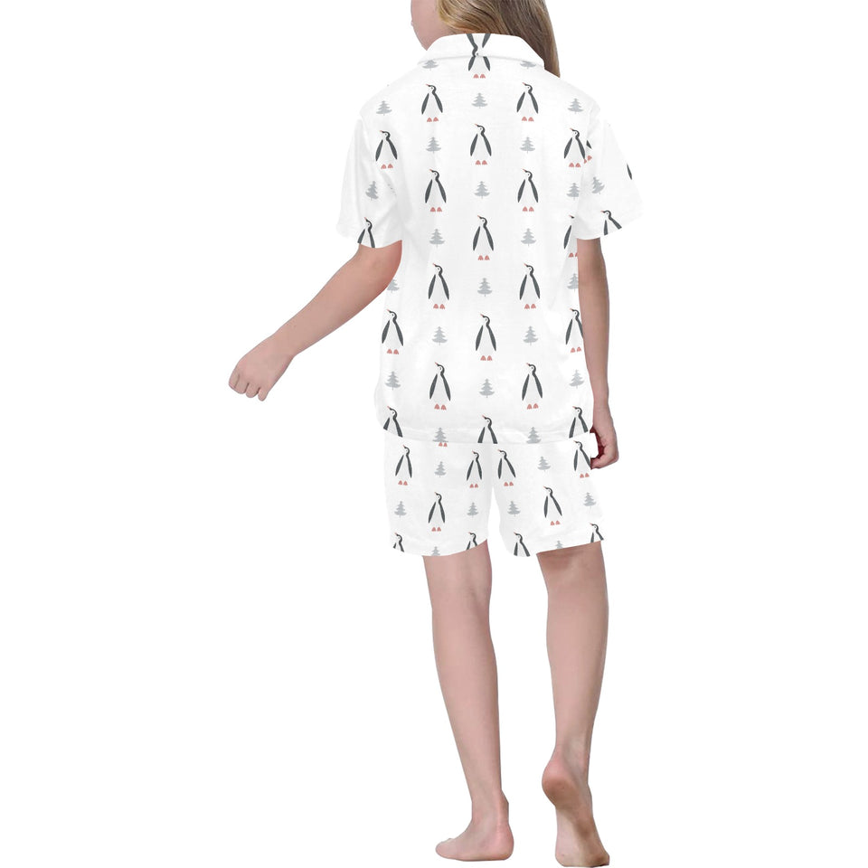 Penguin pattern Kids' Boys' Girls' V-Neck Short Pajama Set