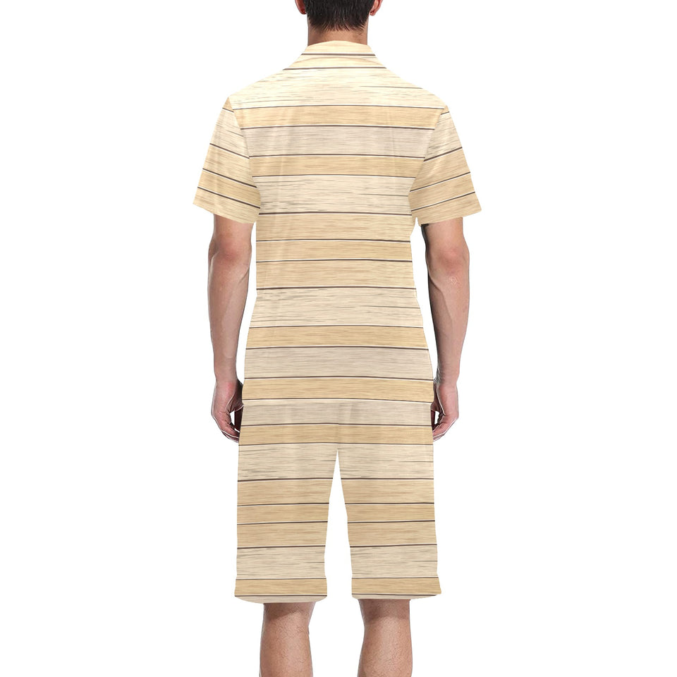 Wood Printed Pattern Print Design 01 Men's V-Neck Short Pajama Set
