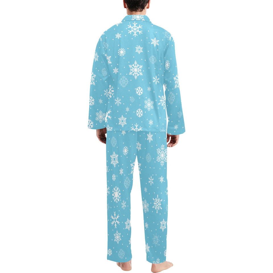 Snowflake pattern blue background Men's Long Pajama Set