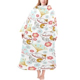 Maneki neko cat fan sakura Blanket Robe with Sleeves