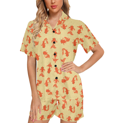 Goldfish Pattern Print Design 02 Women's V-Neck Short Pajama Set