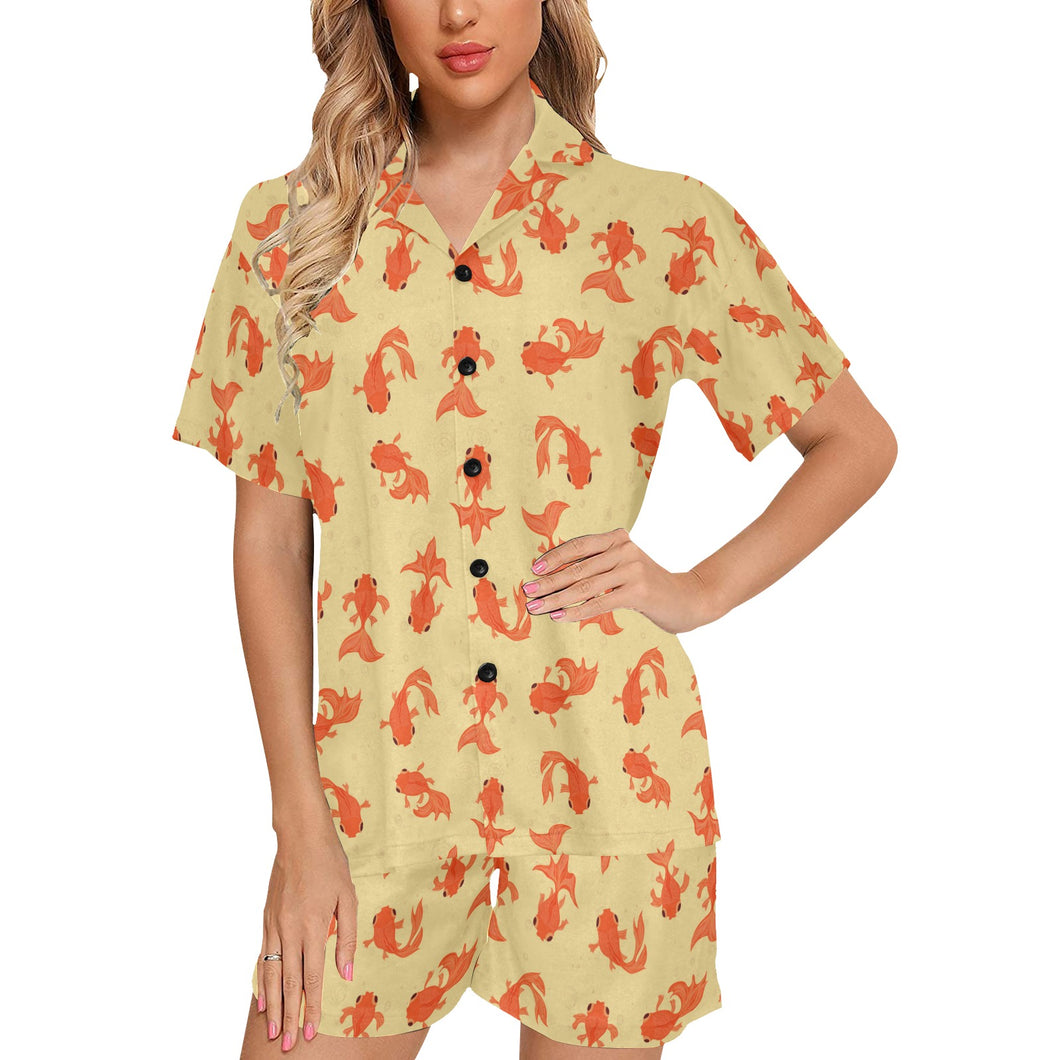 Goldfish Pattern Print Design 02 Women's V-Neck Short Pajama Set