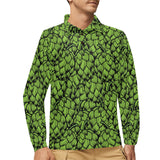 Green hop pattern Men's Long Sleeve Polo Shirt