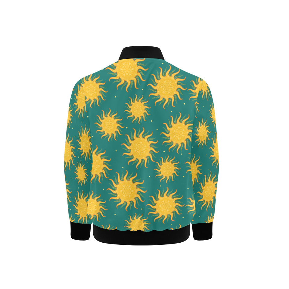 Sun green background Kids' Boys' Girls' Bomber Jacket