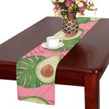 Avocado slices leaves pink back ground Table Runner