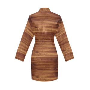 Wood Printed Pattern Print Design 04 Women's Long Sleeve Belted Night Robe