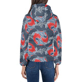 Koi Fish Carp Fishs hand drawn japanese art Women's Padded Hooded Jacket