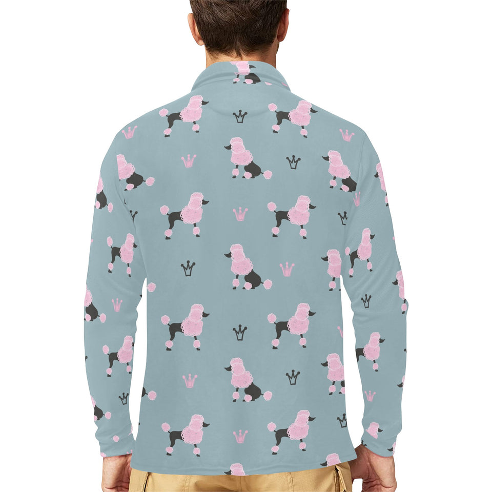 poodle dog pattern Men's Long Sleeve Polo Shirt