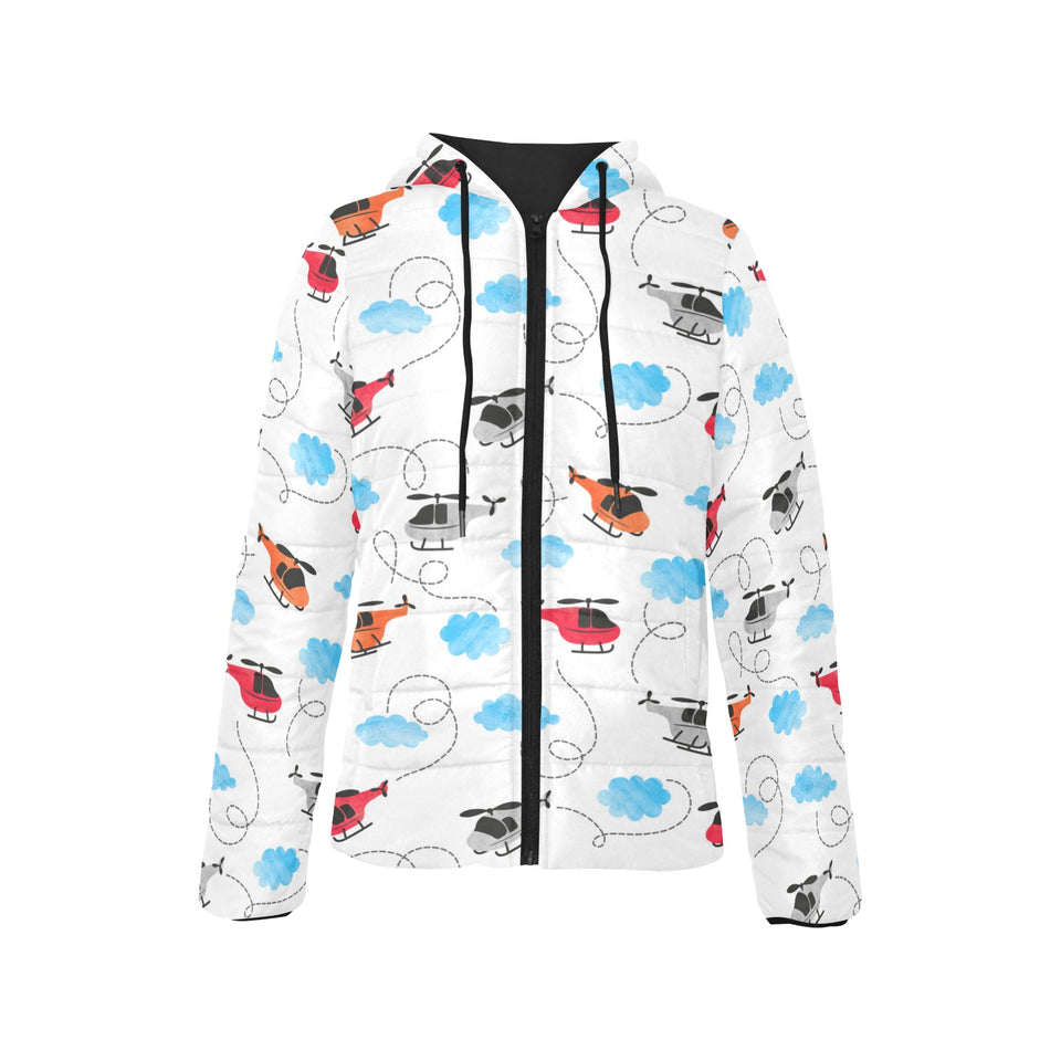 Watercolor helicopter cloud pattern Women's Padded Hooded Jacket