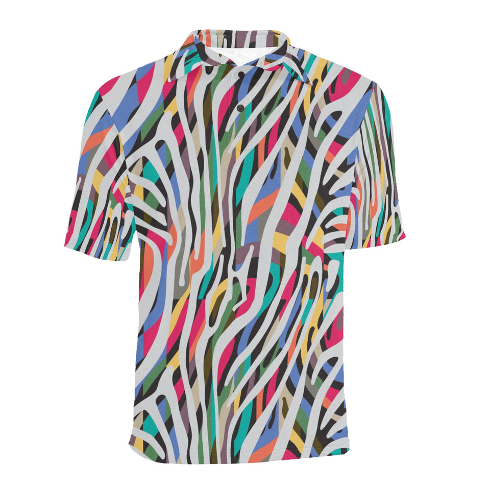 Colorful zebra skin pattern Men's All Over Print Polo Shirt