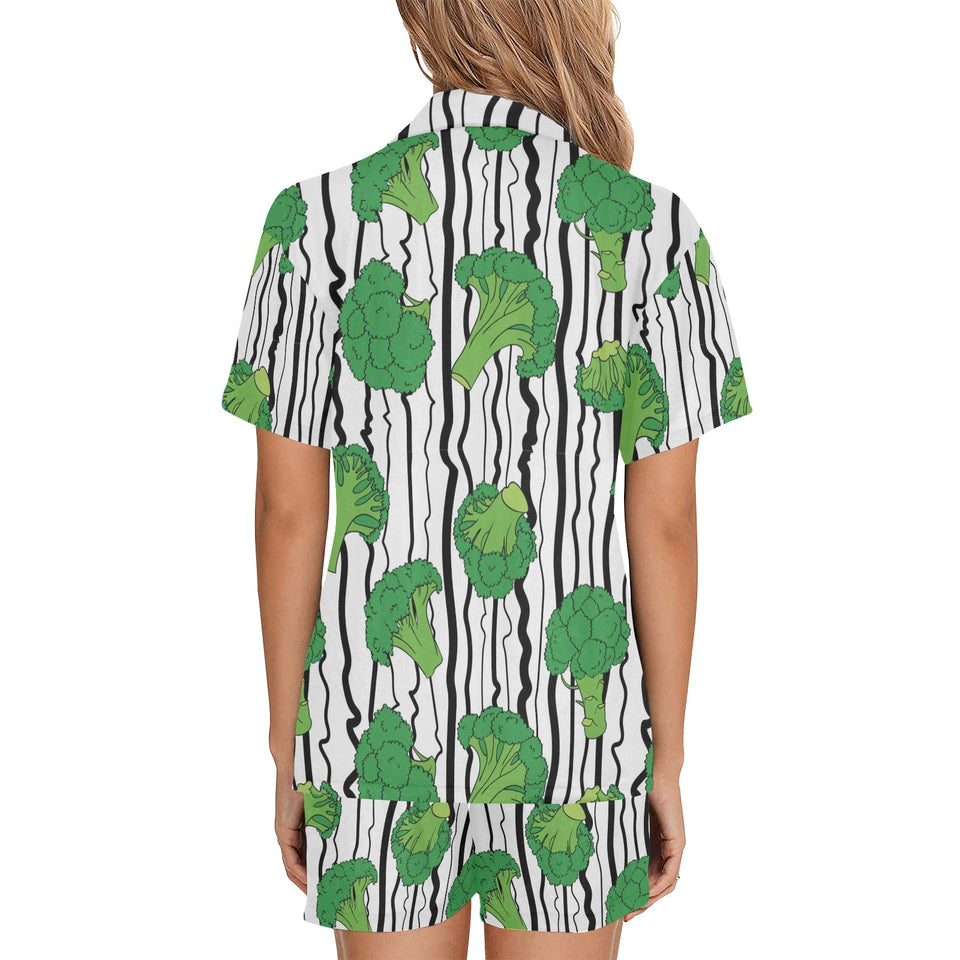 Cool Broccoli pattern Women's V-Neck Short Pajama Set