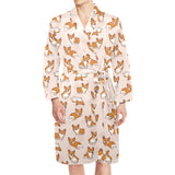 Cute Corgis Pattern pink background Men's Long Sleeve Belted Night Robe