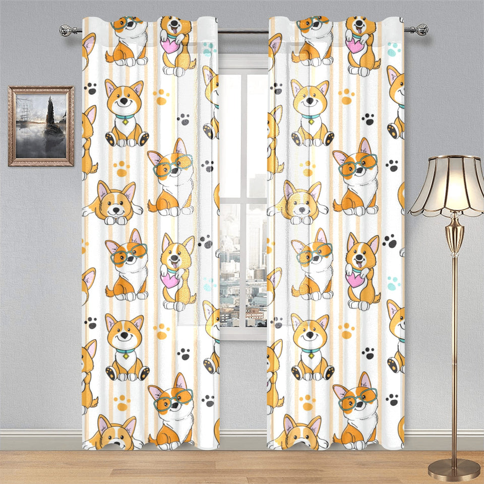 Cute dog corgi striped background pattern Gauze Curtain