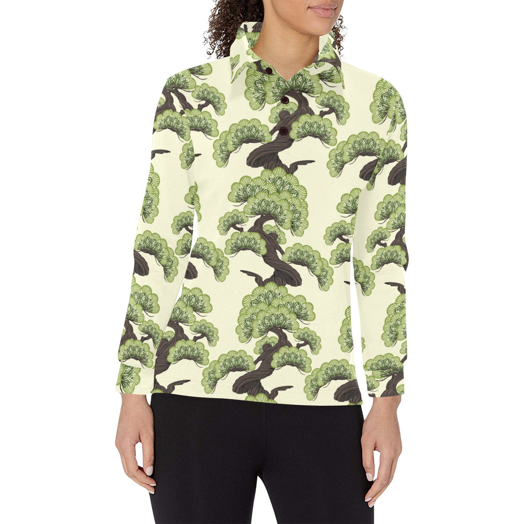Bonsai pattern Women's Long Sleeve Polo Shirt