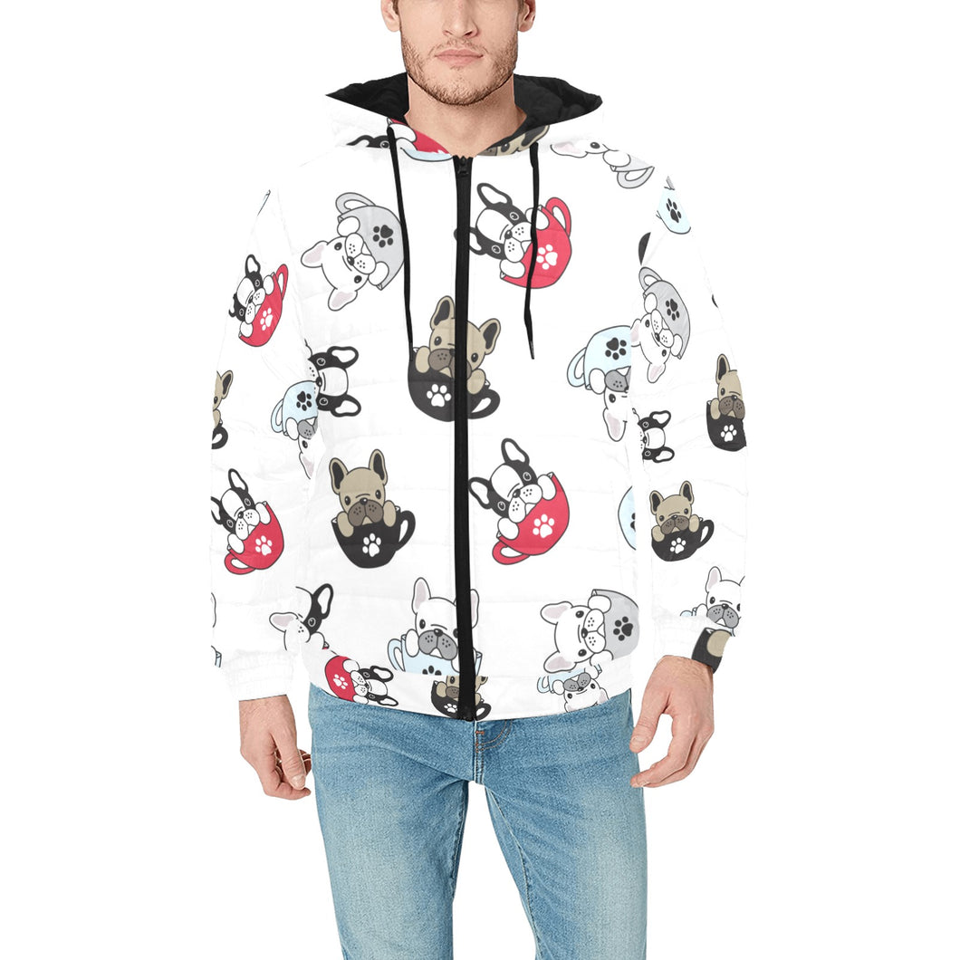 French bulldog cup paw pattern Men's Padded Hooded Jacket