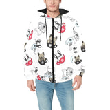 French bulldog cup paw pattern Men's Padded Hooded Jacket
