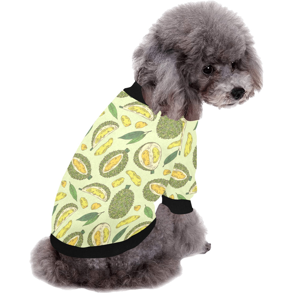 Durian leaves pattern background All Over Print Pet Dog Round Neck Fuzzy Shirt