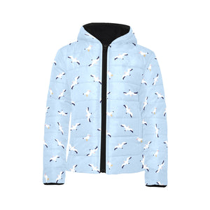 Seagull Pattern Print Design 02 Kids' Boys' Girls' Padded Hooded Jacket