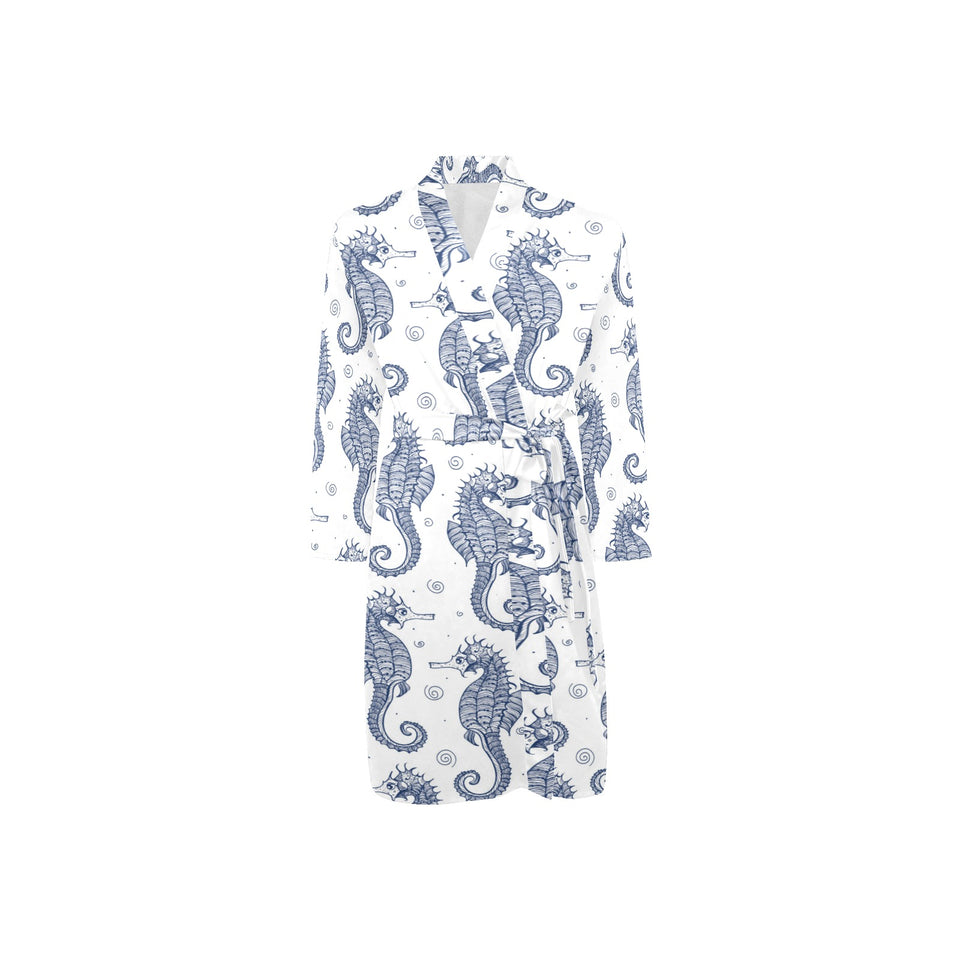 Seahorse pattern background Men's Long Sleeve Belted Night Robe