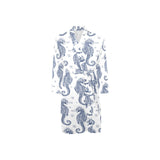 Seahorse pattern background Men's Long Sleeve Belted Night Robe