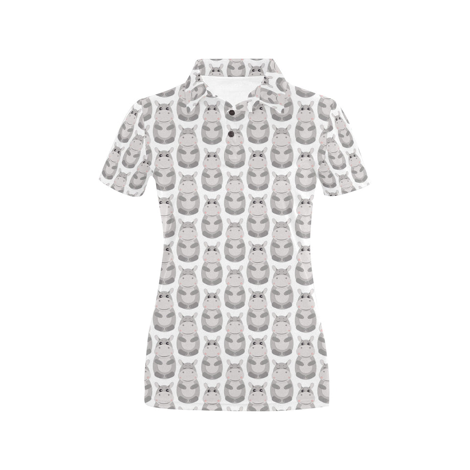 Hippopotamus Pattern Print Design 05 Women's All Over Print Polo Shirt