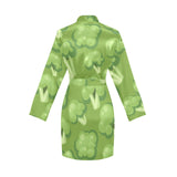 Broccoli pattern green background Women's Long Sleeve Belted Night Robe