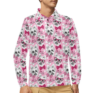 Yorkshire Terrier Pattern Print Design 03 Men's Long Sleeve Polo Shirt