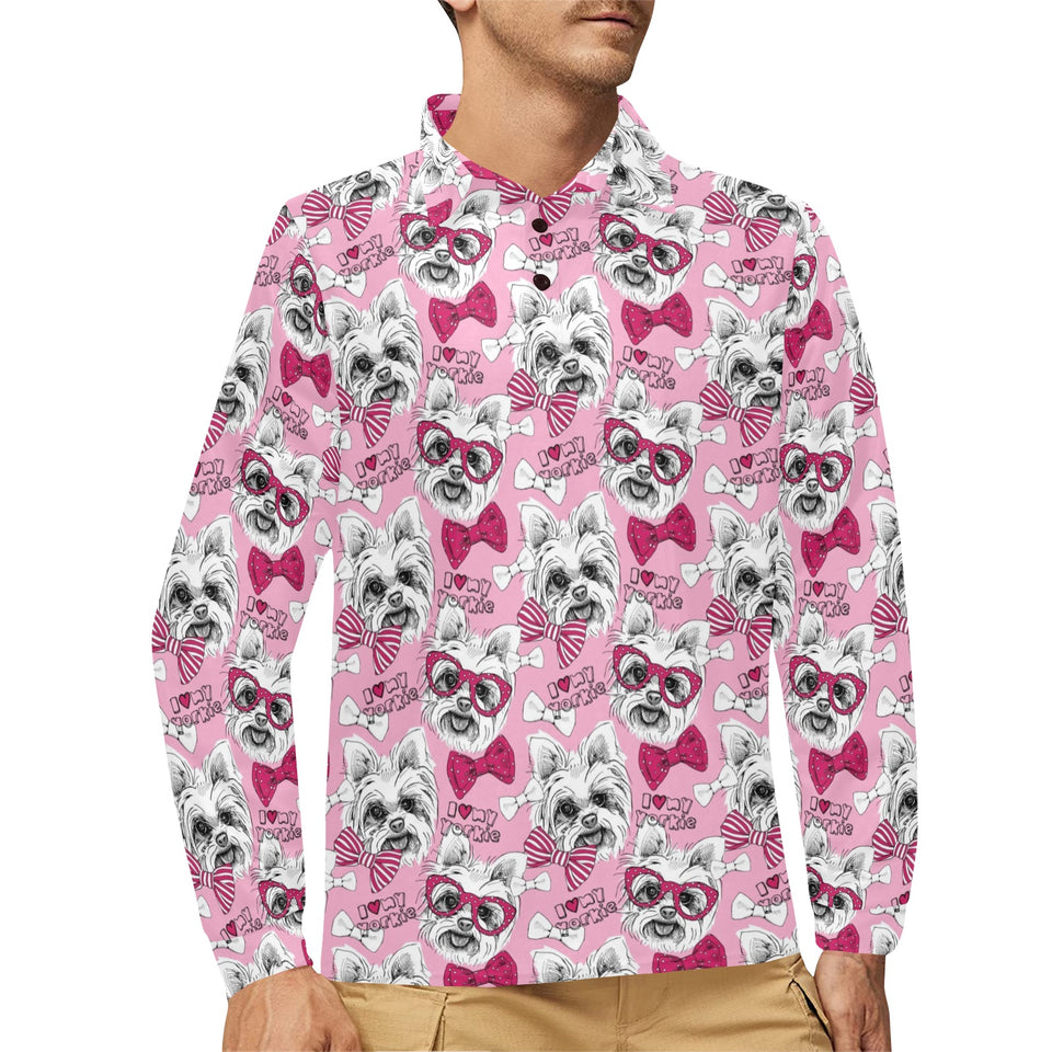 Yorkshire Terrier Pattern Print Design 03 Men's Long Sleeve Polo Shirt
