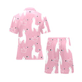 Llama Alpaca pink background Men's V-Neck Short Pajama Set
