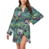 white bengal tigers tropical plant Women's Long Sleeve Belted Night Robe