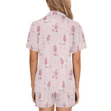 Poodle dog pink color theme Women's V-Neck Short Pajama Set