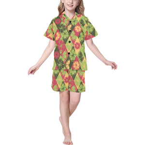 Cool Geometric lime pattern Kids' Boys' Girls' V-Neck Short Pajama Set