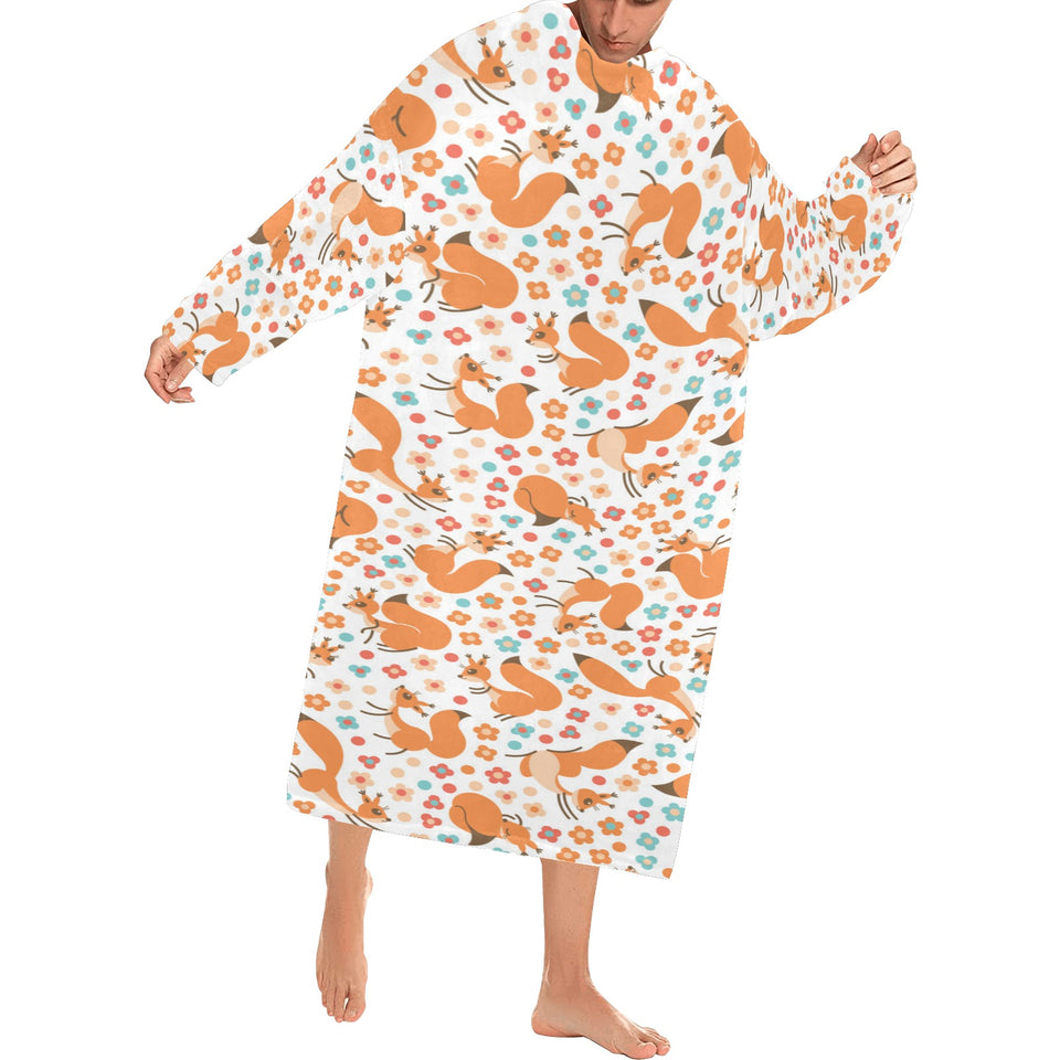 Squirrel Pattern Print Design 05 Blanket Robe with Sleeves