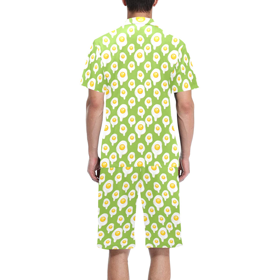 Fried Eggs Pattern Print Design 01 Men's V-Neck Short Pajama Set