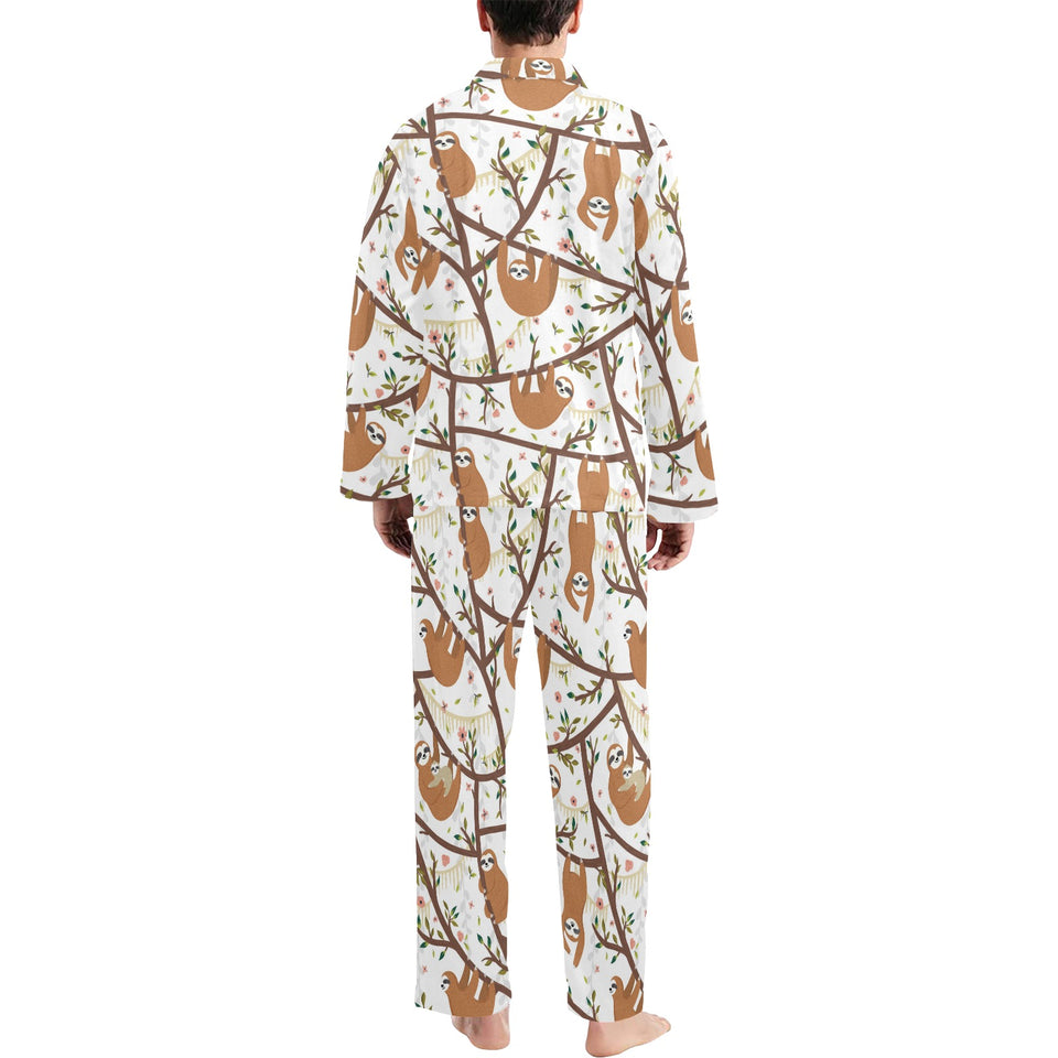 Sloths hanging on the tree pattern Men's Long Pajama Set