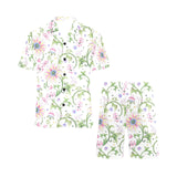 Beautiful pink lotus waterlily leaves pattern Men's V-Neck Short Pajama Set