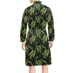 Green Peas Pattern Print Design 02 Men's Long Sleeve Belted Night Robe